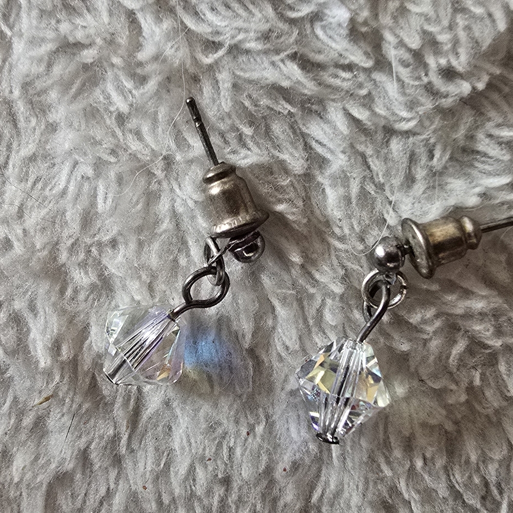 Silver and Genuine Aurora Borealis Drop Earrings 1/4" Drop